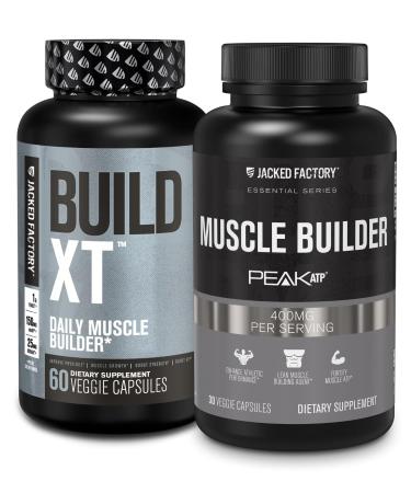 Jacked Factory Build-XT Daily Muscle Builder and Performance Enhancer (60 Capsules) & Essentials Muscle Building Supplement for Strength and Growth (30 Capsules)