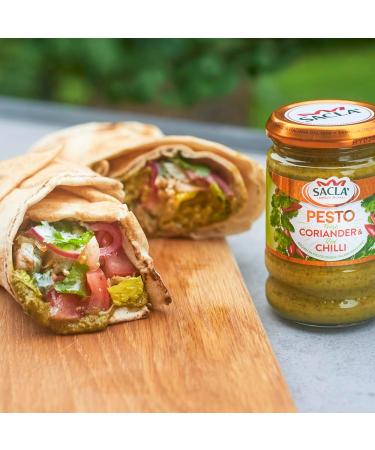 Sacla Italian Pesto Sauce Coriander and Chilli - Perfect with Pasta Noodles Beef and Salmon - Made with Fresh Coriander Leaves Pine Nuts Cheese and Chilli 190g (Pack of 6) Coriander & Chilli 190g (Pack of 6) - Buy Online on GoSupps.com