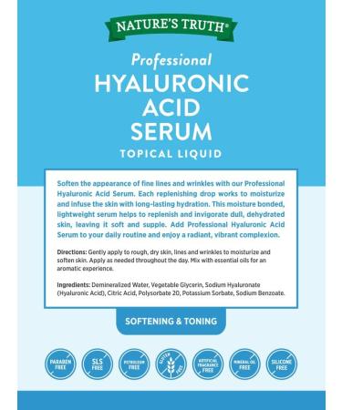 Natures Truth Professional Hyaluronic Acid Serum 1oz - Unscented Formula for Soft, Hydrated Skin - Buy Online on GoSupps.com