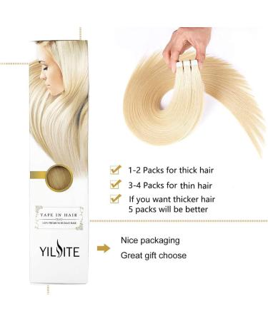 Yilite Tape Extensions Real Hair - Bleichblond 50cm 20 Pieces 50g | Invisible Silk Straight Skin Weft #613 - Buy Online on GoSupps.com