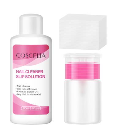 COSCELIA SLIP Solution 60ml with nail cleaning cloth 100st.Mini pump dispenser for slip solution cleaner nail art nail cleaner manicure tool 7939