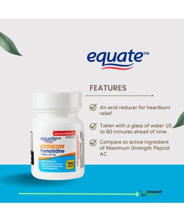 Equate Maximum Strength Famotidine Tablets 20 mg Acid Reducer 100 Count + 1 Card Protector SchmiidtEmpire + Sticker (100) - Buy Online on GoSupps.com