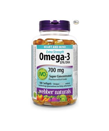 Webber Naturals Omega-3 700 mg Extra Strength 100 Clear Enteric No Fishy Aftertaste Softgels Supports Cardiovascular Health and Brain Function