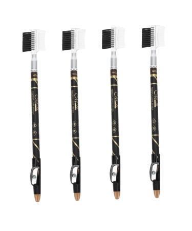 Mipcase 4pcs Two-in-one Eyebrow Pencil Black Eyeliner Pen Eyeliner Black Makeup Pencils with Eyebrow Comb