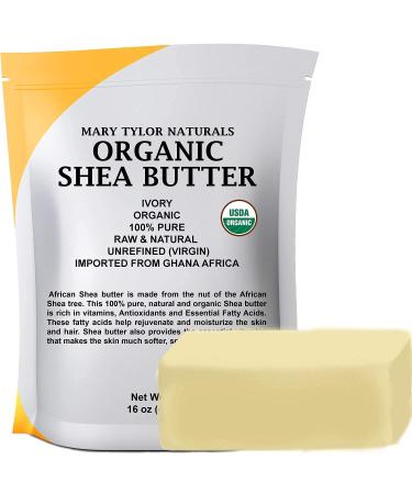 Organic Shea butter 1 lb  USDA Certified by Mary Tylor Naturals  Raw, Unrefined, Ivory From Ghana Africa  Amazing Skin Nourishment, Eczema, Stretch Marks and Body Shea Butter 1 Pound (Pack of 1)