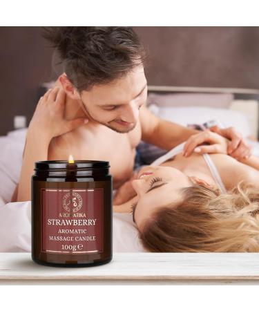 Strawberry Massage Candle 100g - Soy Wax Aromatherapy Candle with Coconut & Almond Oil | Relaxation & Body Care - Buy Online on GoSupps.com