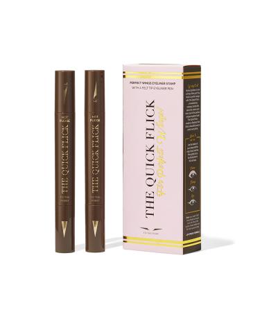 The Quick Flick - Wings Eyeliner Stamp  Felt-Tip Liquid Eyeliner  Water-and-Smudge-Proof Cat Eyeliner  Hot Fudge Liquid Eyeliner Pen  To The Point 10mm (2mm Thickest) Winged Eyeliner Stamp  2 Pens
