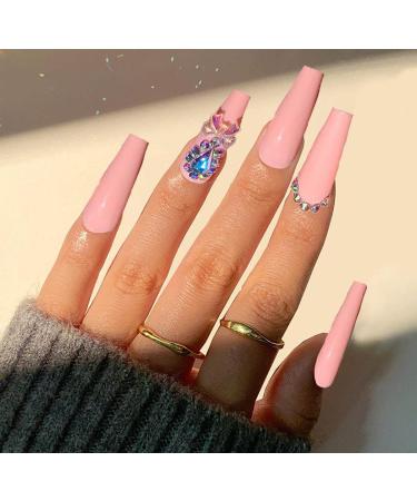 Vatocu Shiny Pink Artificial Nails - Long Press-On Acrylic Nails for Women & Girls | 24-Piece Set - Buy Online on GoSupps.com