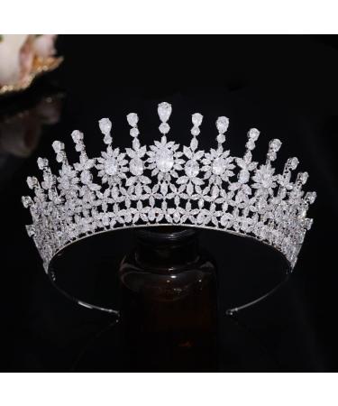 Aoligrace Cubic Zirconia Bridal Crown for Wedding Princess Queen Tiara Tall Party Pageant Headpiece Sweet 16 Hair Accessories A-Silver