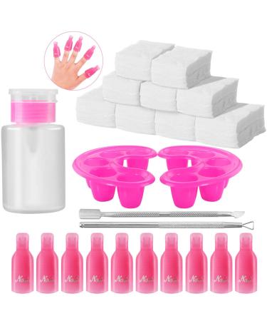 Nail polish remover clips set nail polish remover tools contains 600 pieces of cotton pads 2 nail slide 1 donor bottle 10 pieces of nail tip clips and 2 nail tip-soaked rose