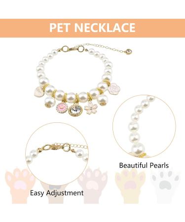 URROMA Pink Pet Pearl Collar - Adjustable Crystal Dog & Cat Necklace with Rhinestone Bling - Buy Online on GoSupps.com