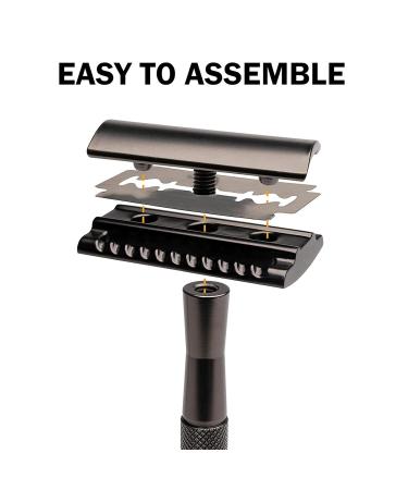Vintage Double-Sided Metal Safety Razor with Zinc Alloy Handle - Black | Premium Shaving Experience - Buy Online on GoSupps.com