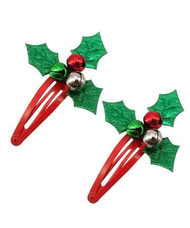 Miaija 2Pieces Jingle Bells Hair Clips Red Green White Holly Snap and Bell Christmas Hair Clips Cute Xmas Hair Accessories for Women Girls Xmas Holiday Decoration