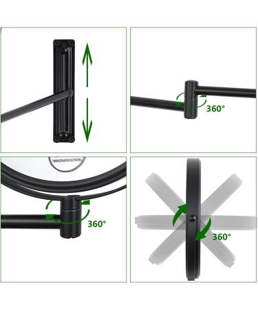 Adjustable Height Black 10x Magnifying Makeup Mirror - Wall Mounted 8 Inch Double Sided Vanity Mirror for Bathroom Shaving - Buy Online on GoSupps.com