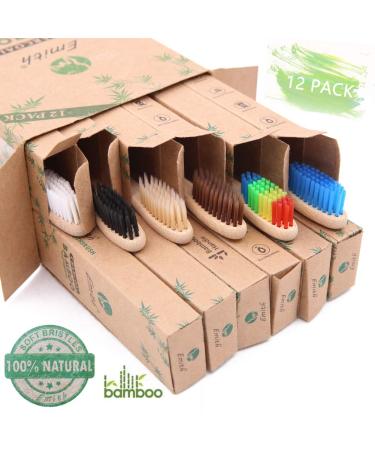 12 Pcs Biodegradable Bamboo Charcoal Toothbrushes - Eco-Friendly & Natural with Soft Bristles (Multi-color) - Buy Online on GoSupps.com