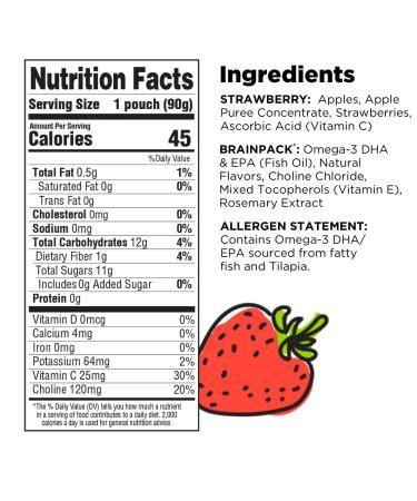 Brainiac Apple Strawberry Applesauce Pouches | 20 Count, 3.2 oz | Omega-3s, Vitamin C & Choline | Unsweetened & Immune Boosting | Healthy Snacks for Kids On-the-Go - Buy Online on GoSupps.com