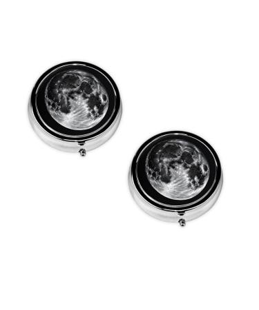 (Moon) Round Pill Box 3 Compartment Pill Box Mini Decorative Pocket Purse Portable Travel Medicine Tablet Vitamin Holder Organizer Pill Case