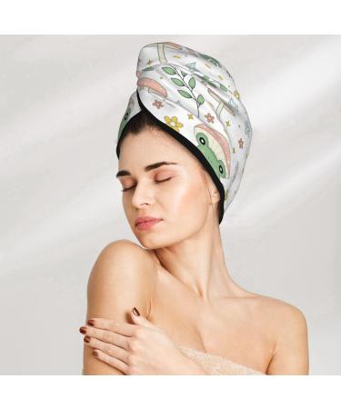 Hair Towel Wrap - Quick Drying Towel Turban with Button (Frog & Mushrooms) | Shop Now for International Shipping - Buy Online on GoSupps.com