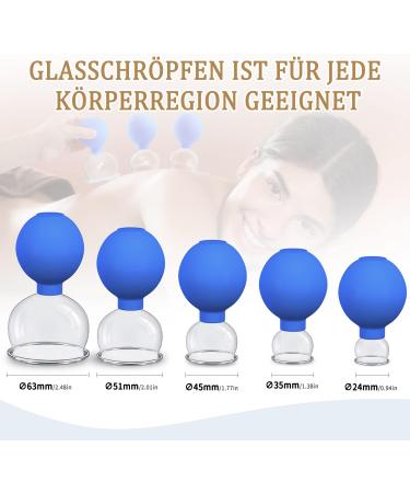High-Quality Glass Cupping Set - 5 Piece Blue Cupping Glasses with TPU Suction for Relaxation & Wellness - Effective Fascia Scraping - Buy Online on GoSupps.com