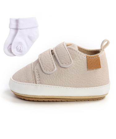 Baby Girls Boys Sneakers Toddler Shoes PU Leather First Walking Shoes Anti-Slip Infant Newborn Prewalker Sneakers for 0-18 Months with Sock 12-18 Months Xing