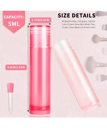 Xshao Lipstick Sleeves - 60 Empty 5ml Lipstick Containers with 2 Drippers for DIY Lip Balm | 6 Colors for Homemade Cosmetics - Buy Online on GoSupps.com