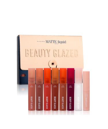 8 Pcs Matte Liquid Lipstick Set Beauty Glazed Lip Gloss Lip Balm Makeup Kit Long-Lasting Lip Oil Waterproof Lipstick Nude Lip Satin Tint Lip Cosmetics Sets for Women Liquid Matte Lipstick C145