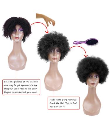 Queentas 8 #1B Short Afro Curly Real Hair Wig for Women - Natural Winding Curls with Free Hairnet | 20.32 cm - Buy Online on GoSupps.com