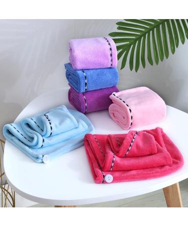 Anller Microfiber Hair Towel Set - Super Absorbent Drying Cloth with Button for Long & Thick Hair - 3 Pack in Red Blue & Purple - Buy Online on GoSupps.com