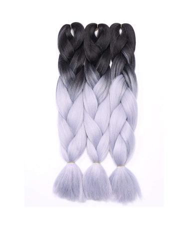 24 Ombre Braids Extensions - Synthetic Crochet Hair 3pcs 300g Bundle 60cm #28 Silver Gray/Black - Elailite - Buy Online on GoSupps.com