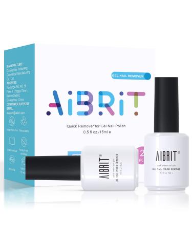 AIBRIT Gel Nail Polish Remover, 2 pcs Gel Polish Remover for Nails, Soak off Nail Gel Polish Remover Removedor de Esmalte Gel, 2 Pack 0.5 fl oz./15ml 2pcs