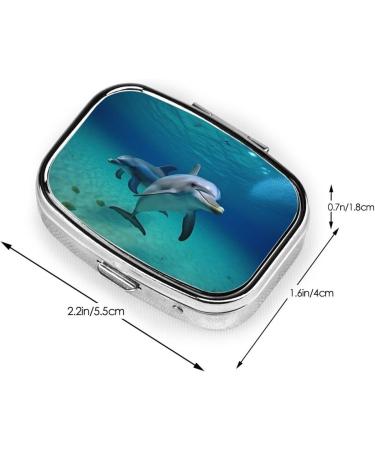 Dolphins Underwater Printing Small Pill Case | Cute Travel Pill Organizer | 2 Compartment Pill Box for Pocket & Purse Gifts - Buy Online on GoSupps.com
