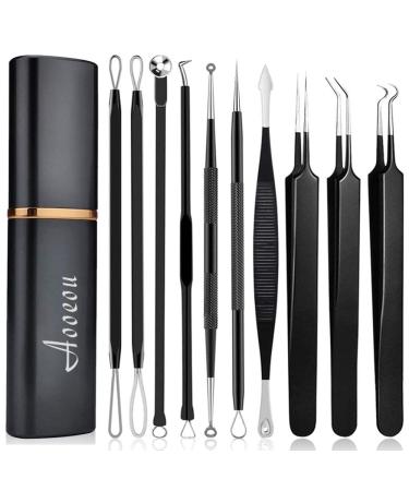 Pimple Popper Tool Kit, Aooeou 10 Pcs Professional Pimple Comedone Extractor Tool Acne Removal Kit -Treatment for Pimples, Blackheads, Blemish, Zit Removing, Forehead and Nose