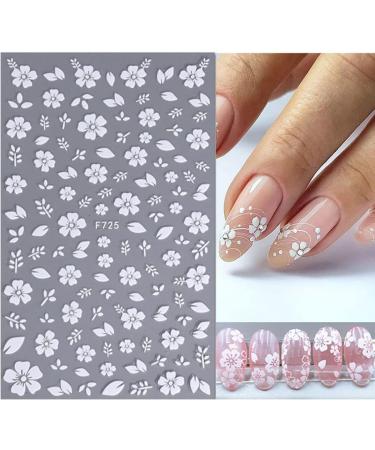 White Flower Nail Decals | Cherry Blossom Leaves Nail Stickers | 3D Self-Adhesive Nail Art Supplies - Buy Online on GoSupps.com