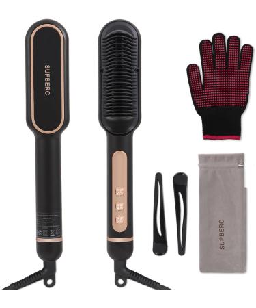 Negative Ionic Hair Straightener Brush with 9 Temp Settings 30s Fast Heating Hair Straightening Comb with LED Display Anti-Scald & Auto-Shut Off Hair Straightening Iron (Black)