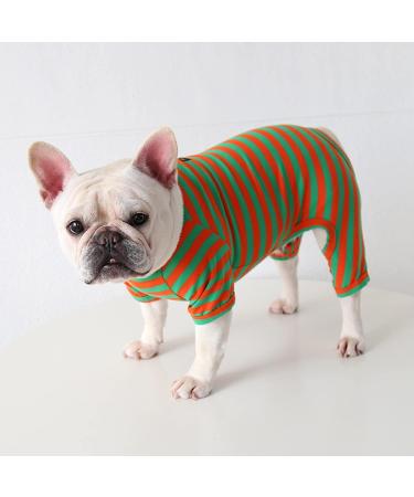 BT BEAR Colorful Striped Pajamas for Dogs | Soft Cotton One-Piece Costume for Bulldogs Puppies & Small to Medium Dogs (L Green/Orange) - Buy Online on GoSupps.com
