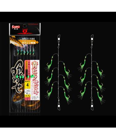 JTKREW 4pcs Mackerel Feather Rigs with Luminous Beads Bait for Mackerel Pollock Bionic Flying Insects Herring Perch