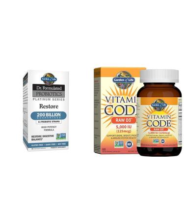 Garden of Life Dr. Formulated Probiotics Platinum Series Restore 200 Billion & Vitamin D Vitamin Code Raw D3 Vitamin D 5 000 IU Raw Whole Food Vitamin D