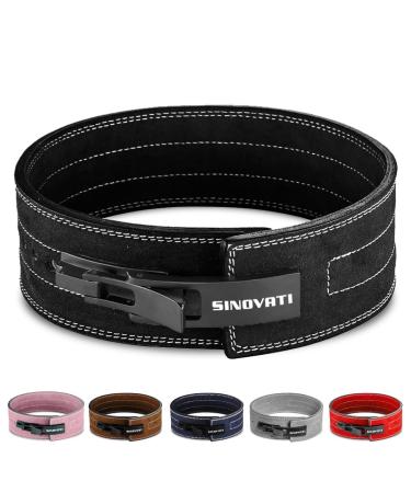 Sinovati Premium weight lifting belt KDK belt made of cowhide with buckle Weightlifting Lever Belt for fitness powerlifting strength training bodybuilding with 8.5cm / 10cm height women and men carbon black-10cm height l
