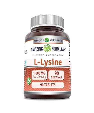 Amazing Formulas L-Lysine 1000mg Amino Acid Tablets Supplement | Non-GMO | Gluten Free | Made in USA (90 Count)