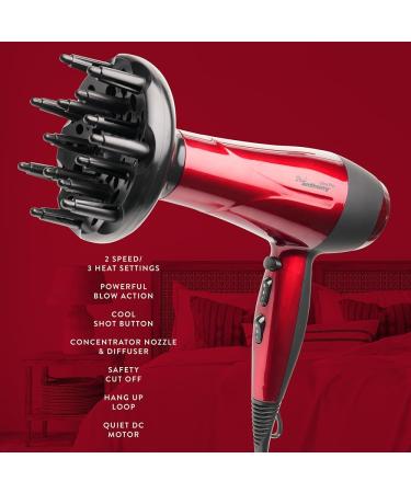 Paul Anthony Ultra Pro 2200W Hair Dryer - Hot Red | 3 Heat Settings, 2 Speed Settings, Cool Shot | Concentrator Nozzle, Diffuser | Safety Cut-Off | H1520RD - Buy Online on GoSupps.com