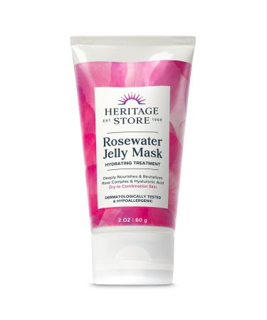 HERITAGE STORE Rosewater Jelly Facial Mask - Hydrating Treatment for Dry Combination Skin Gel Face Mask Locks in Moisture w/ Hyaluronic Acid and Rose Complex Hypoallergenic Vegan Cruelty Free 2oz