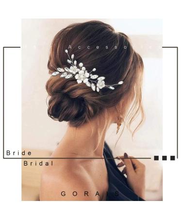 Bridal Hair Comb Silver Flower Wedding Hairpiece Crystal Side Combs for Women - A-Silver - Buy Online on GoSupps.com