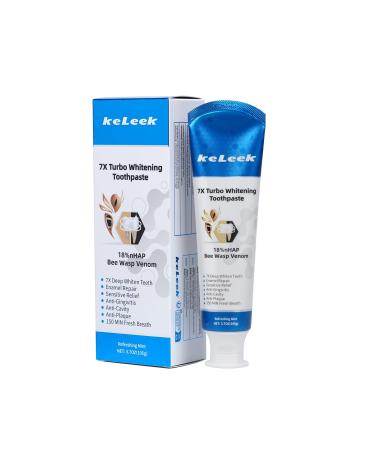 7X Turbo Whitening 18% Nano Hydroxyapatite Bee Wasp Venom Toothpaste for Remineralizing Enamel Gum Repair Sensitive Relief Anti-Gingivitis Anti-Cavity Anti-Plaque -150 MIN Fresh Breath Refreshing Mint 3.7 Ounce (Pack of 1)