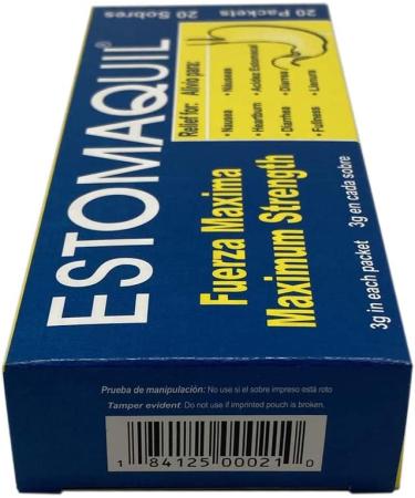 ESTOMAQUIL Maximum Strength Powder - Relief for Nausea, Heartburn, and Stomach Inflammation - 20 Count Box - Buy Online on GoSupps.com
