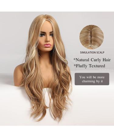 Esmee 24 Long Brown Ash Blonde Wigs for Women | Natural Wavy Synthetic Hair Wig - Middle Part - Buy Online on GoSupps.com