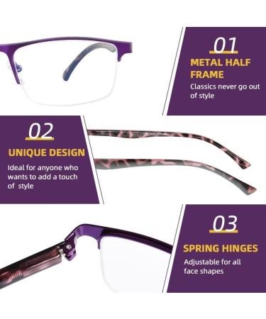 FONHCOO Half-Rim Reading Glasses for Men & Women | Stylish Visual Aid with Blue Light Filter | Senior-Friendly 1.5x Magnification - Purple - Buy Online on GoSupps.com