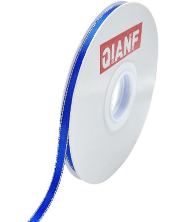 QIANF Royal Blue Double Face Satin Ribbon with Silver Border - 1/4 Inch x 50Yd - Buy Online on GoSupps.com