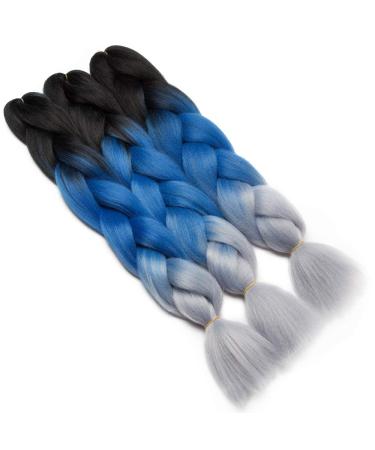 Buy Tess Braids Extensions - 60 cm Jumbo Braids Kanecalon Kunsthaar 3 Pack Ombre Hair Extensions (Black/Blue/Gray) for Box Braids - 100g per Bundle - Buy Online on GoSupps.com