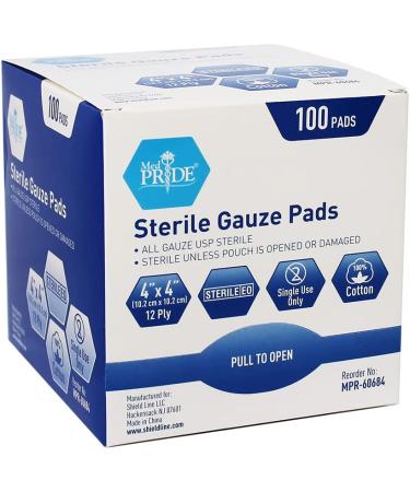Medpride 4x4 Sterile Gauze Pads 100-Pack | 12-Ply Cotton, Highly Absorbent | Wound Care & First Aid Kit Essential - Buy Online on GoSupps.com
