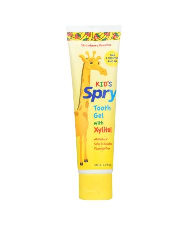 Spry All Natural Kids Fluoride Free Toothpaste Tooth Gel with Xylitol Age 3 Months and Up Kids Toothpaste Strawberry Banana 2 Fl Oz (Pack of 1)